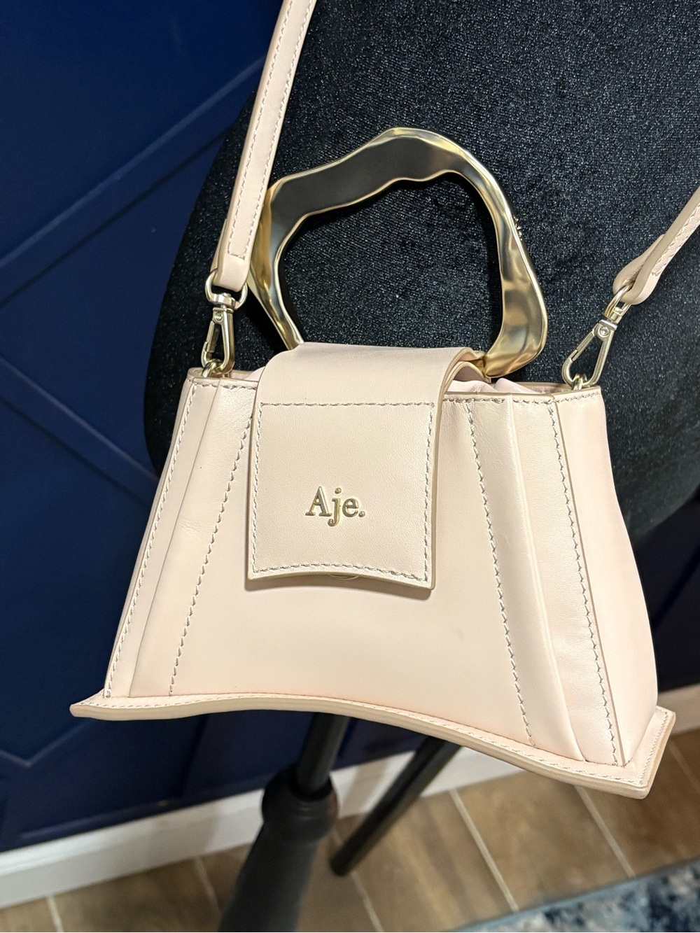 Aje Pale Blush Mini Top-Handle Bag with Sculpted Gold Handle